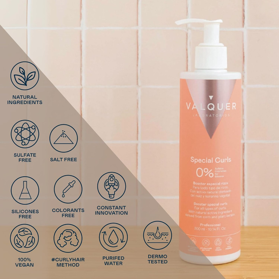 Valquer Booster Special Curls. Defined Curls Activating Gel Treatment for Curly Hair Curly Method. With Vegetable Keratin and Actives derived from Corn. Vegan. 300 ml