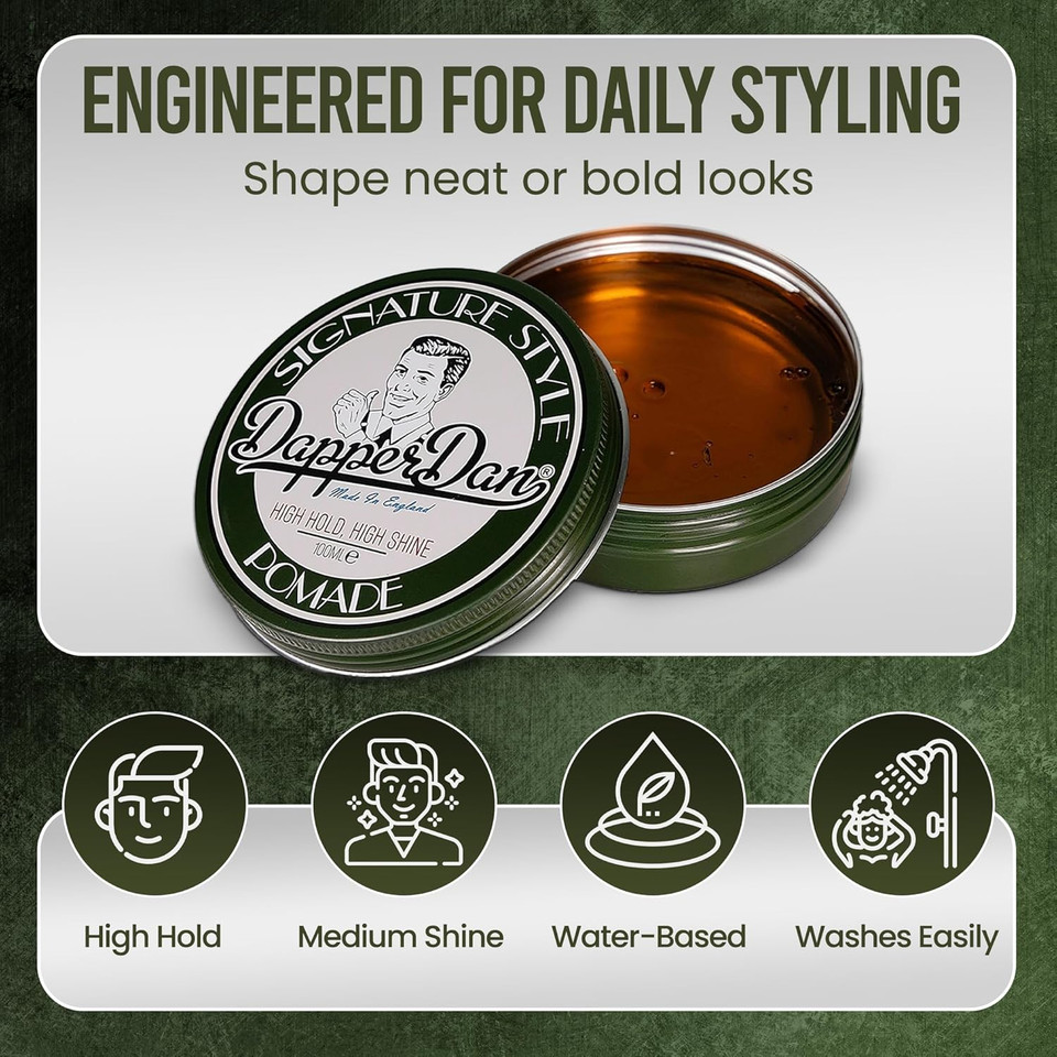 Dapper Dan Signature Style Pomade, High Shine High Hold Hair Pomade for Men, Achieve Classic Styles, Water Based Pomade for All Hair Types, Bergamot and Leather Fragrance, 100ml Dapper Dan Signature Style Pomade, High Shine High Hold Hair Pomade for Men, Achieve Classic Styles, Water Based Pomade for All Hair Types, Bergamot and Leather Fragrance, 100ml