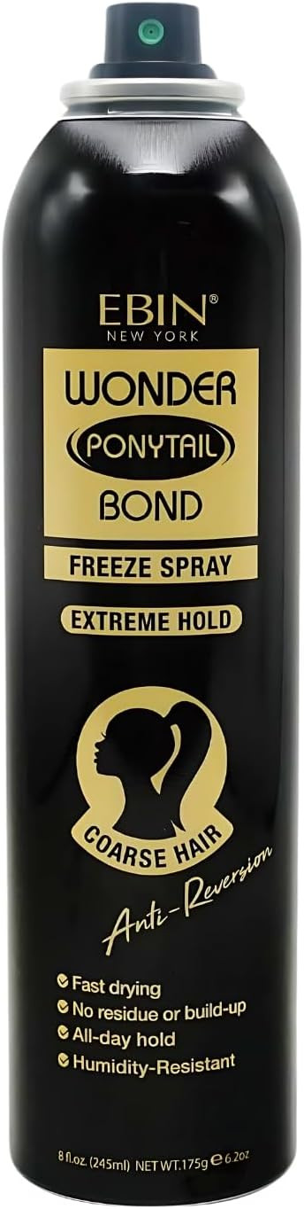 Wonder Lace Bond Ponytail Freeze Spray 8oz - Mega Hold for Fine Hair, Humidity Resistant, Quick-Drying, Lightweight, Flake-Free Finish, Ideal for Sleek Ponytails & Updos