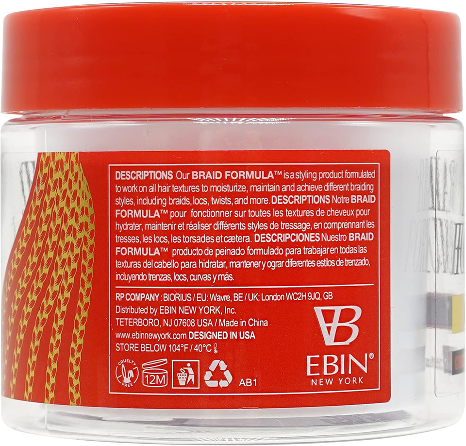EBIN NEW YORK Braid Formula Conditioning Gel, Medium Hold, 3.53oz | Great for Braiding, Twisting, Edges, No Residue, No Flaking, Strong Hold, High Shine, Smoothing with Clean & Aloe Vera Scent