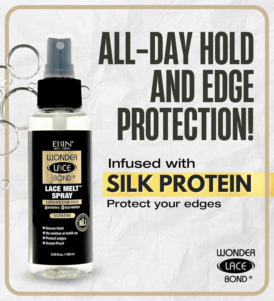 EBIN NEW YORK Wonder Bond Melting Spray 250ml - Extreme Firm Hold (Supreme) | No Reside, Long Lasting Formula with Protecting Edges, Gives Undetectable and Natural Look