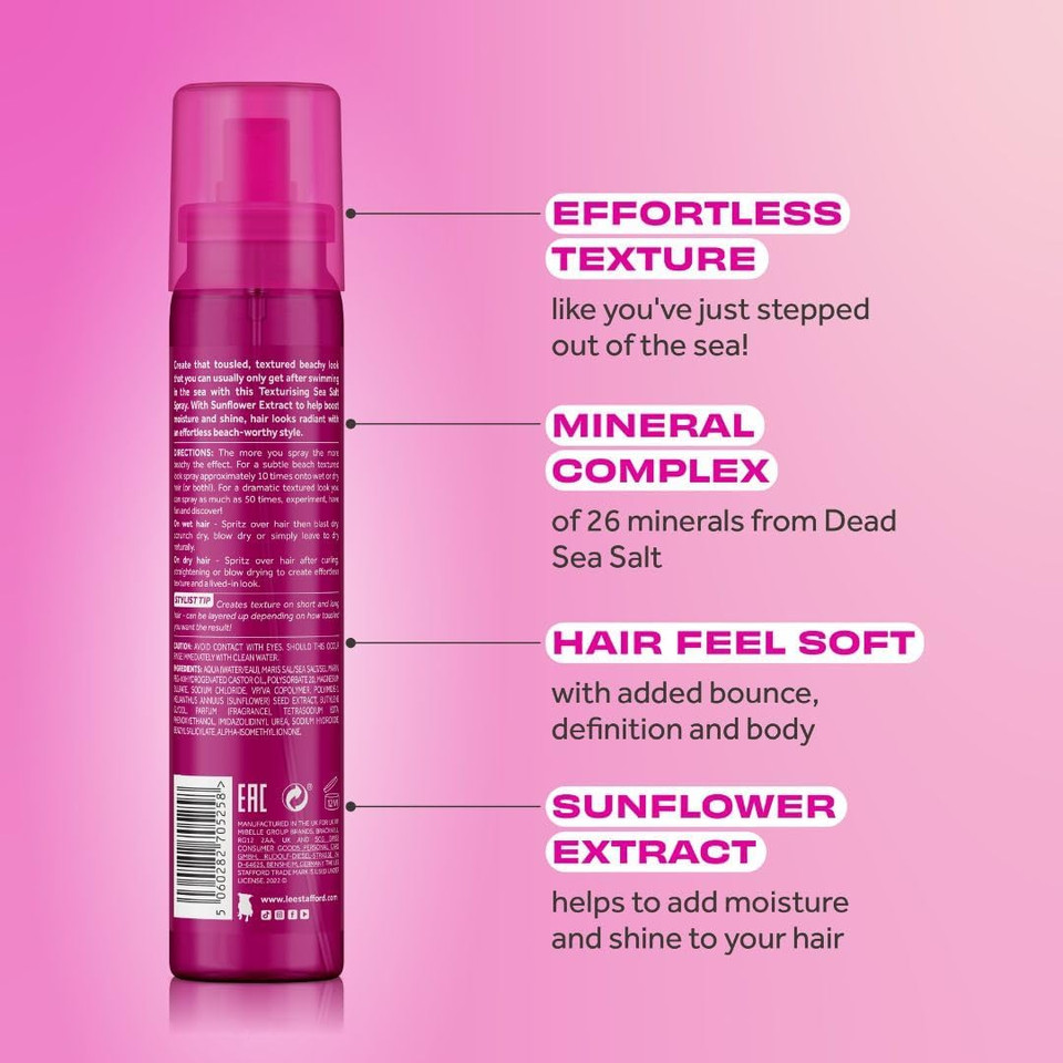 Lee Stafford Sea Salt Hair Texturising Spray | Styling - for Tousled Curly Surfer Beach Waves, Adds Shine, Texture, & Definition, Leave In Conditioning Mist, for Men & Women, 150 ml
