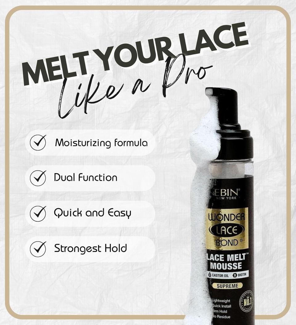Wonder Lace Bond Lace Melt Mousse 250ml - Extreme Firm Hold (Supreme) | Biotin + Castor Oil | No Residue, Long Lasting Formula with Protecting Edges, Gives Undetectable and Natural Look