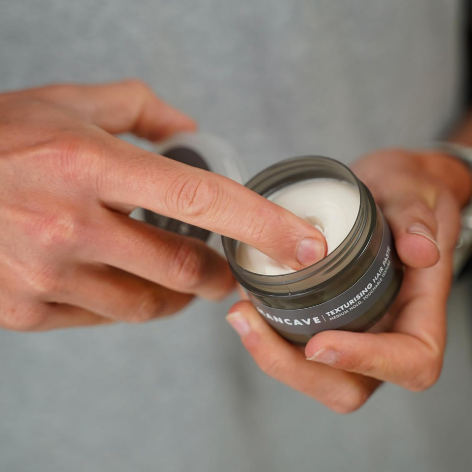 ManCave Texturising Hair Paste for Men, Natural Looking Texture and Definition with Panthenol, Arginine and Caffeine, Flexible and Reworkable Hold, Natural, Vegan, Cruelty Free, 75 ml