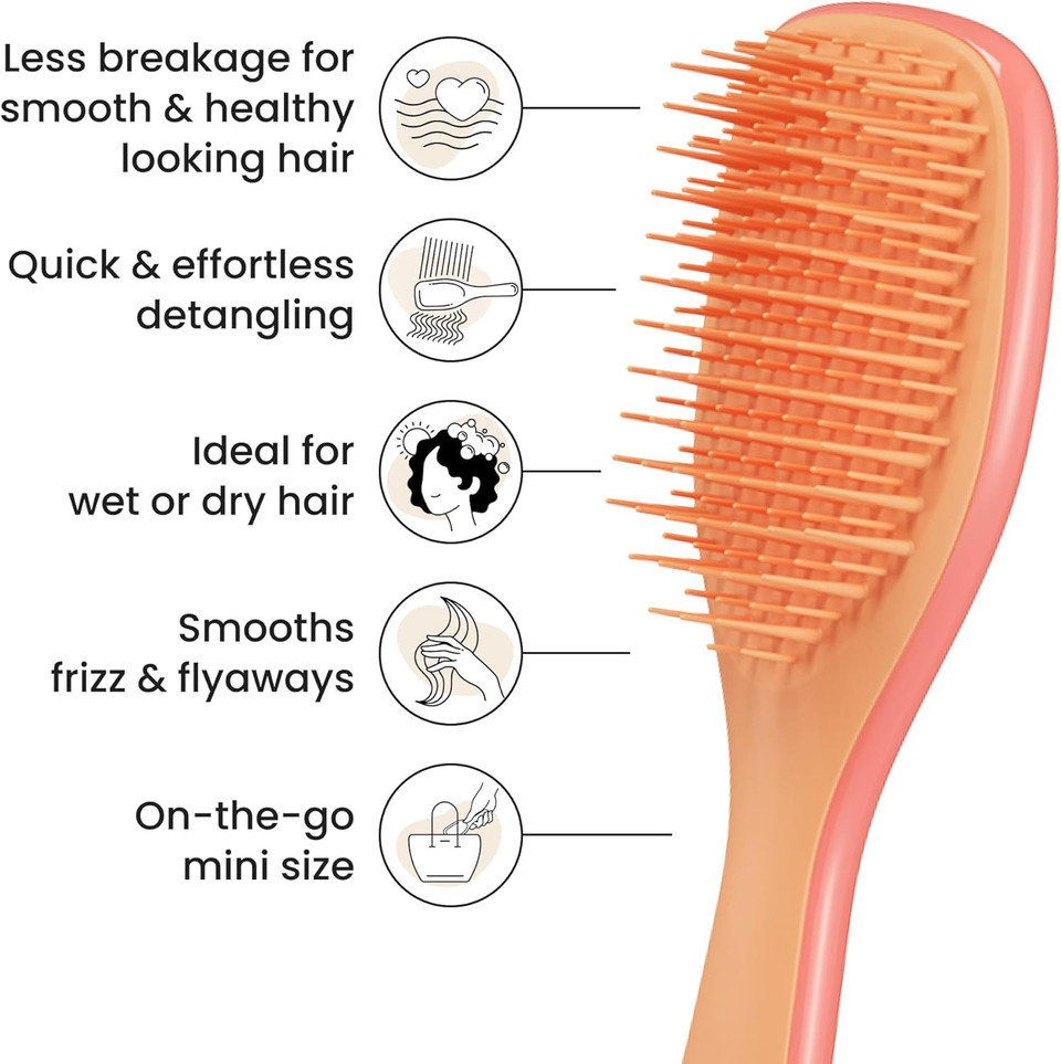 Tangle Teezer | The Mini Ultimate Detangler Hairbrush |Gentle on Wet Hair | Two-Tiered Teeth & Comfortable Handle | Ideal for Kids And Travel | Reduces Knots & Breakage | Salmon Pink & Apricot