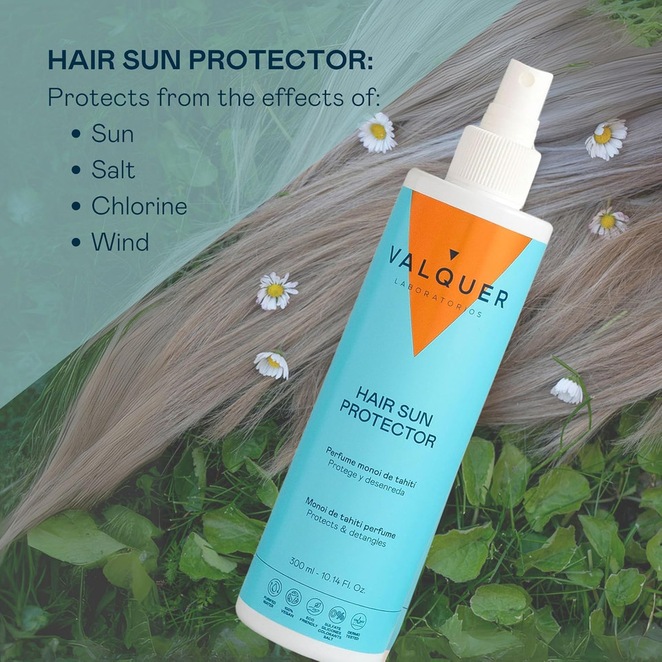 Valquer Laboratorios â Sonnenschutzspray für das Haar â Schützt das Haar gegen Sonne, Salz und Chlor â Mit Revierbalsam und Vitamin B5 â Tahitianischer Monoi, einzeln, 300 ml