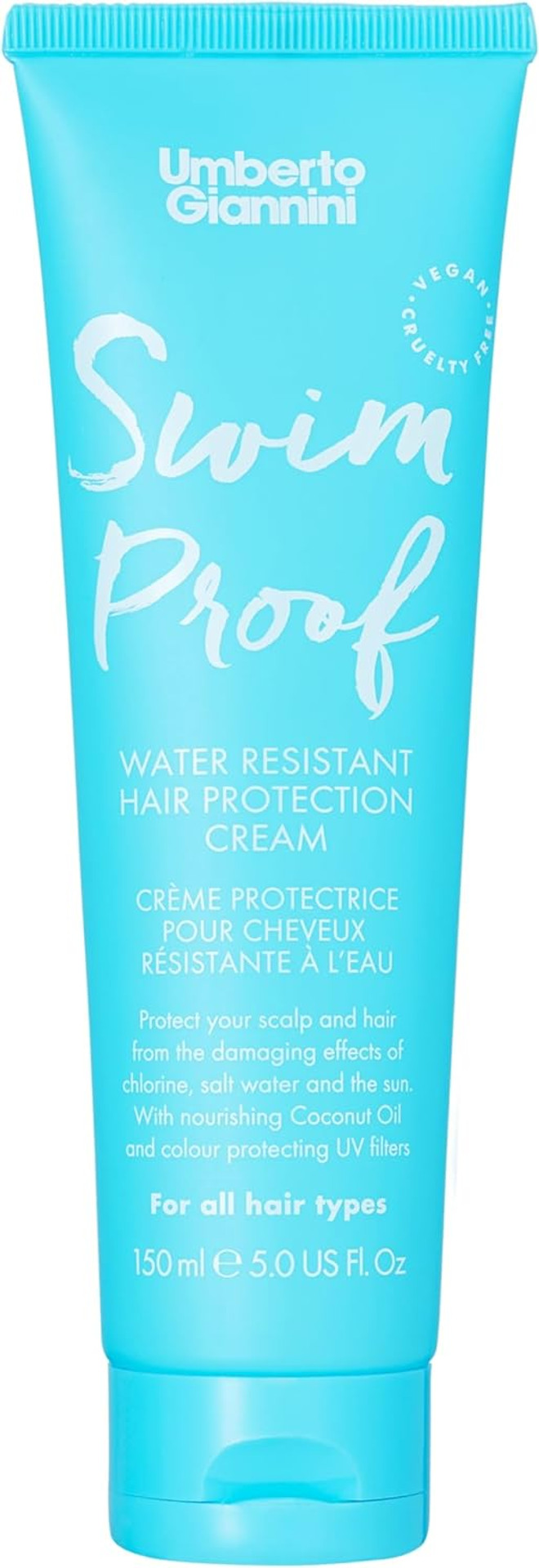 Umberto Giannini Swim Proof Hair Protecting Cream 150ml - Leave in Hair Cream with UV Protection - Prevents Damage from Sun, Sea & Chlorine. Infused with Coconut & Olive Oil. Vegan & Cruelty Free Umberto Giannini Swim Proof Hair Protecting Cream 150ml - Leave in Hair Cream with UV Protection - Prevents Damage from Sun, Sea & Chlorine. Infused with Coconut & Olive Oil. Vegan & Cruelty Free