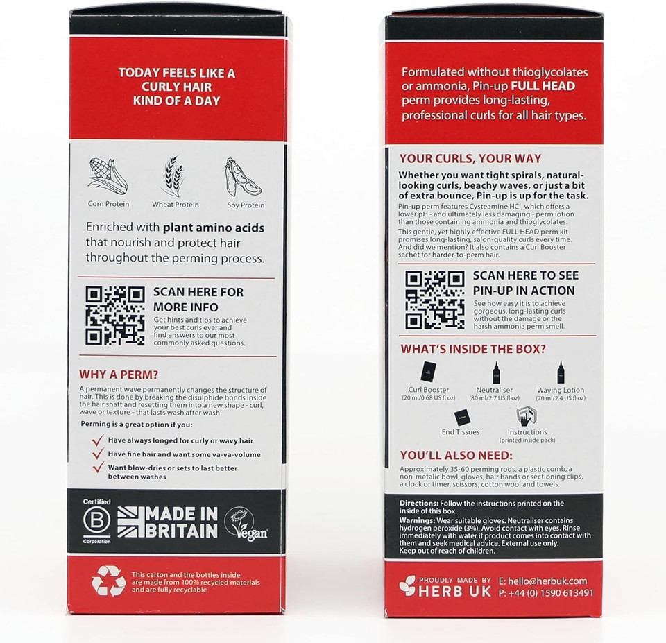 Pin-Up Original Full Head 100ml Perm Kit for Long Hair, Creates Long-Lasting Curls or Waves, Suitable for Curly, Wavy Hair