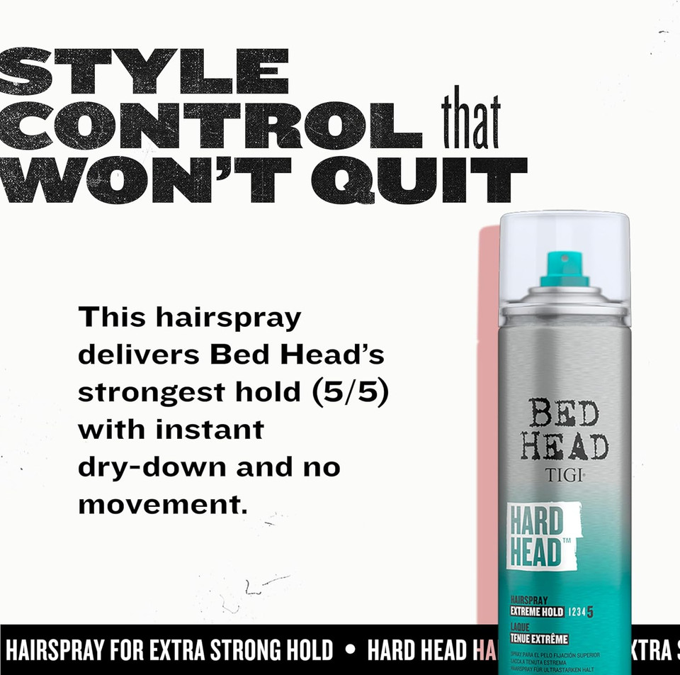 Bed Head by TIGI - Hard Head Hairspray - Extra Strong Hold - Natural Shine Finish - 385 ml