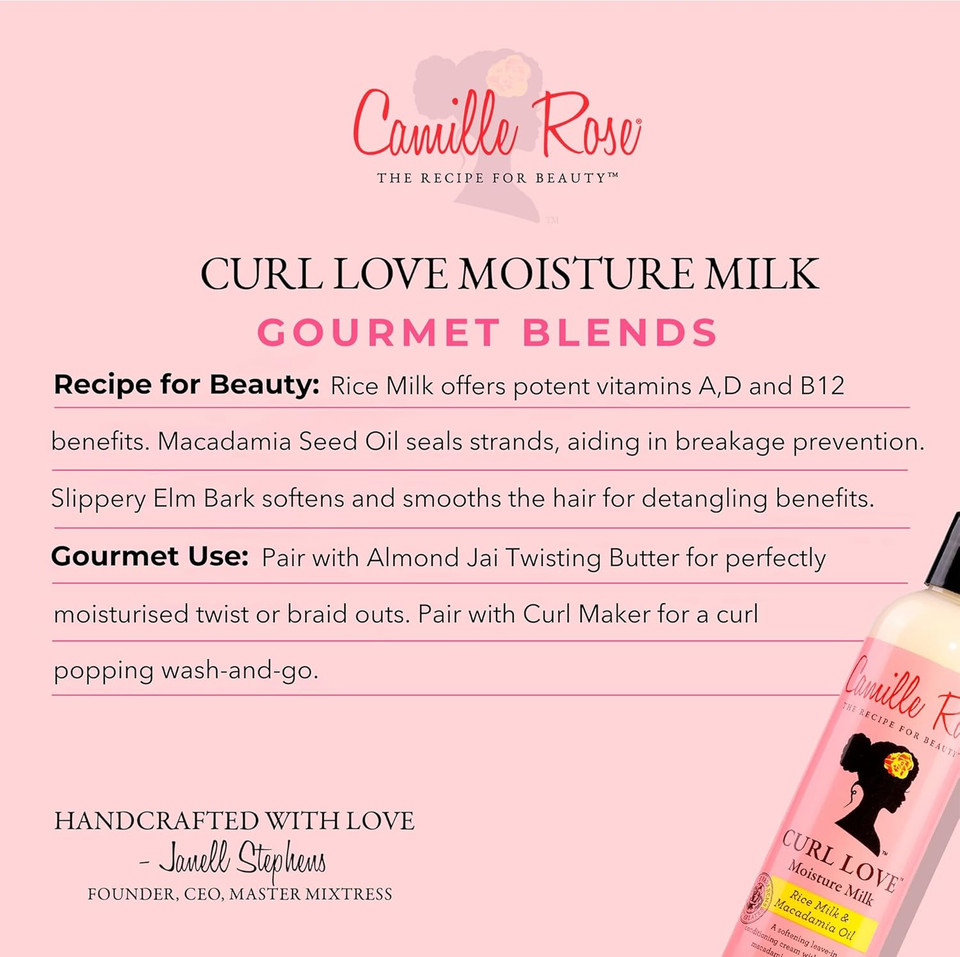 Camille Rose Curl Love Moisture Milk, Leave-In Conditioning Cream for Curls and Coils, Nourish and Strengthen, Macadamia Nut & Vanilla, 240 ml (Pack of 1)