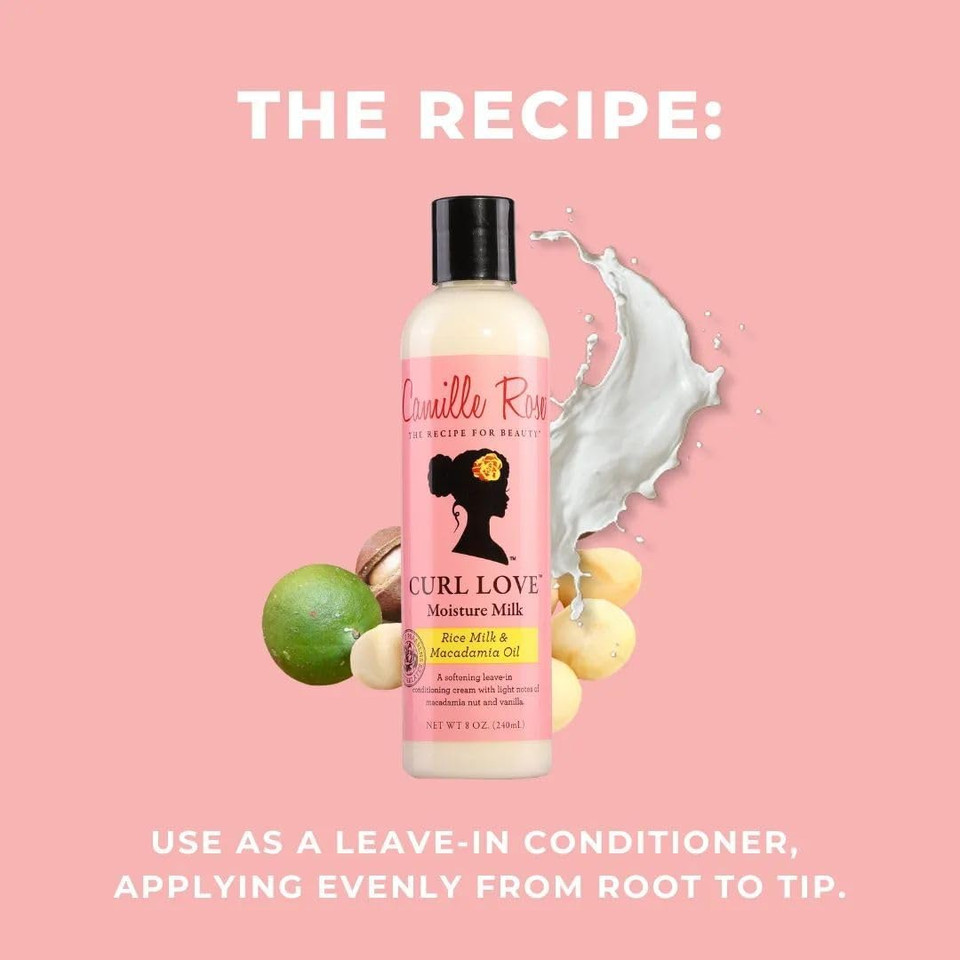 Camille Rose Curl Love Moisture Milk, Leave-In Conditioning Cream for Curls and Coils, Nourish and Strengthen, Macadamia Nut & Vanilla, 240 ml (Pack of 1)