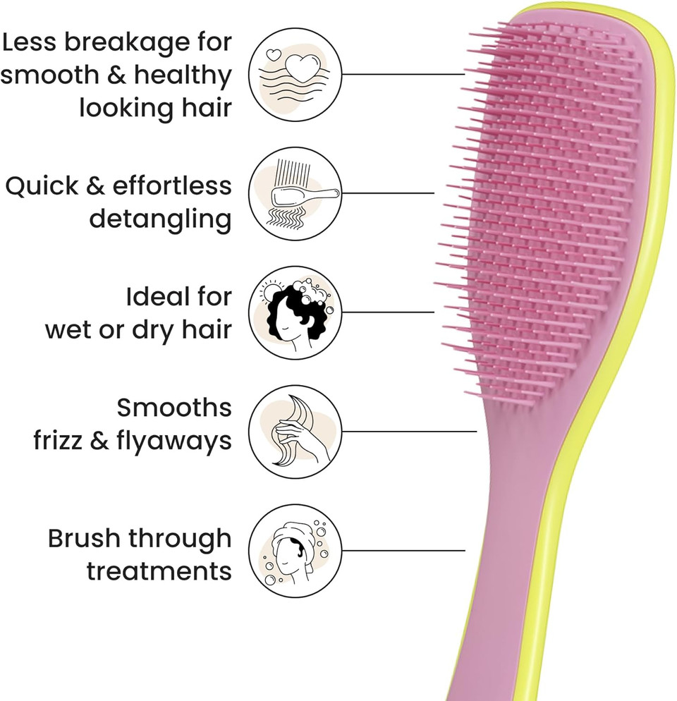 Tangle Teezer Ultimate Detangler Hairbrush - For Wet & Dry Hair - Detangling Brush for All Hair Types - Two-Tiered Teeth Reduce Breakage & Eliminate Knots - Hyper Yellow & Rosebud Pink
