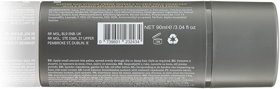 Dapper Dan Matte Cream Pomade, Light to Medium Hold Styling Hair Cream for Men, for All Day Hold Long Matte Texture and Hold, Light Fresh Fragrance, 1 x 90ml Dapper Dan Matte Cream Pomade, Light to Medium Hold Styling Hair Cream for Men, for All Day Hold Long Matte Texture and Hold, Light Fresh Fragrance, 1 x 90ml