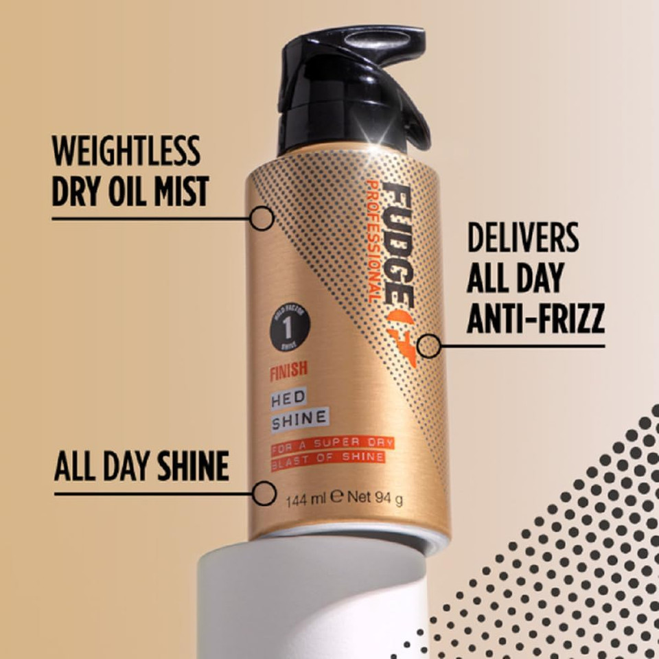 Fudge Professional Hed Shine, Finishing Hair Spray, Weightless, Shine Boosting Hairspray, Argan Oil and Jojoba Oil, 144 ml