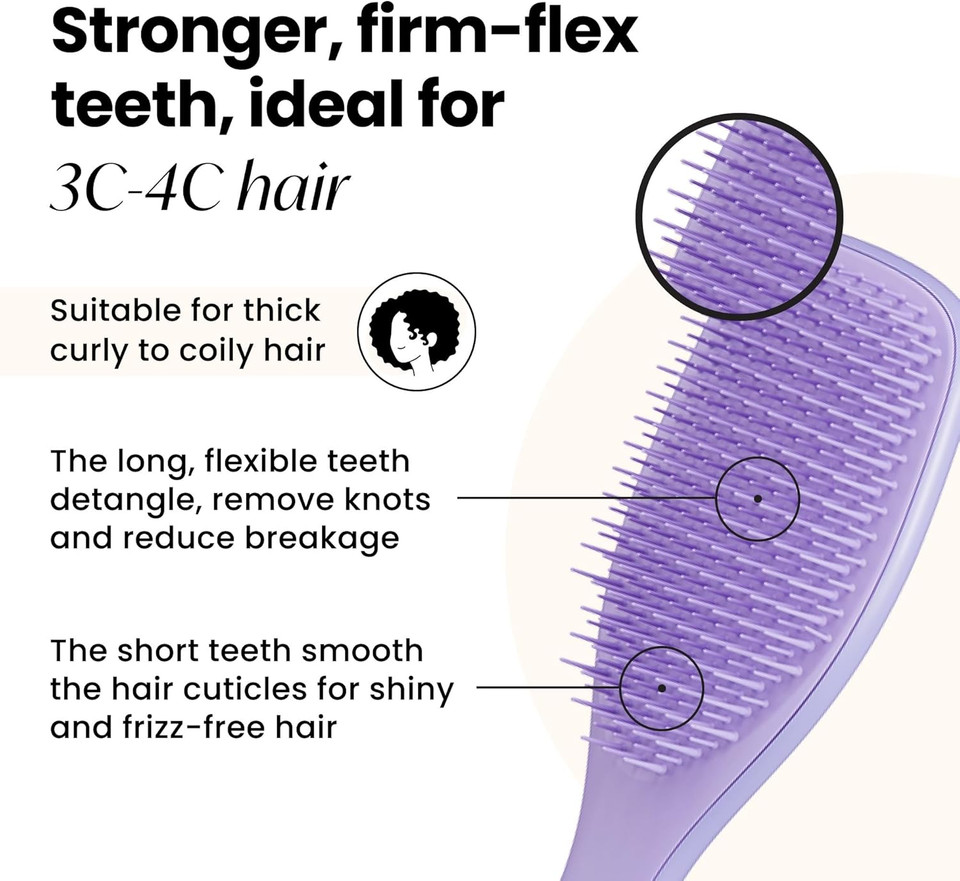 Tangle Teezer | The Naturally Curly Wet Detangler Hairbrush for 3C to 4C Hair | Reduces Frizz | Purple Passion Tangle Teezer | The Naturally Curly Wet Detangler Hairbrush for 3C to 4C Hair | Reduces Frizz | Purple Passion