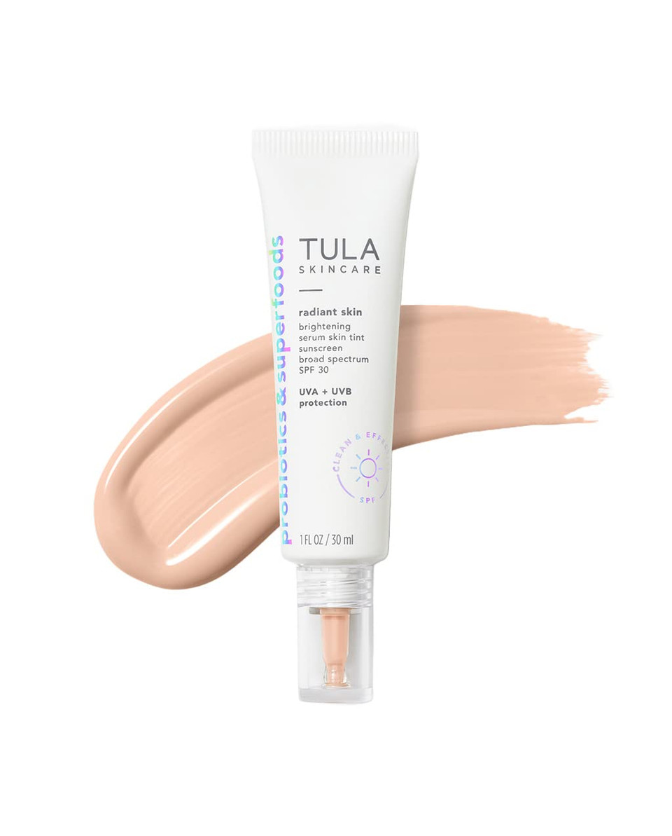 TULA Skin Care Radiant Skin Brightening Serum Skin Tint SPF - Facial Sunscreen Provides Broad Spectrum SPF 30 Protection, Tinted, Serum-Light Formula Brightens and Evens Skin, Shade 02, 1.0 fl ozShade 02 - Very Light, Cool Undertones