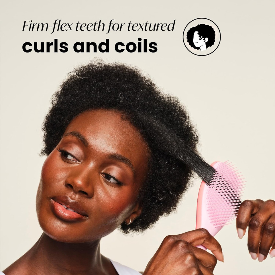 Tangle Teezer Naturally Curly Ultimate Detangler Hairbrush for 3C-4C Curly Coily Hair - Two-Tiered Teeth Define Curls & Reduce Frizz - Mango & Pink