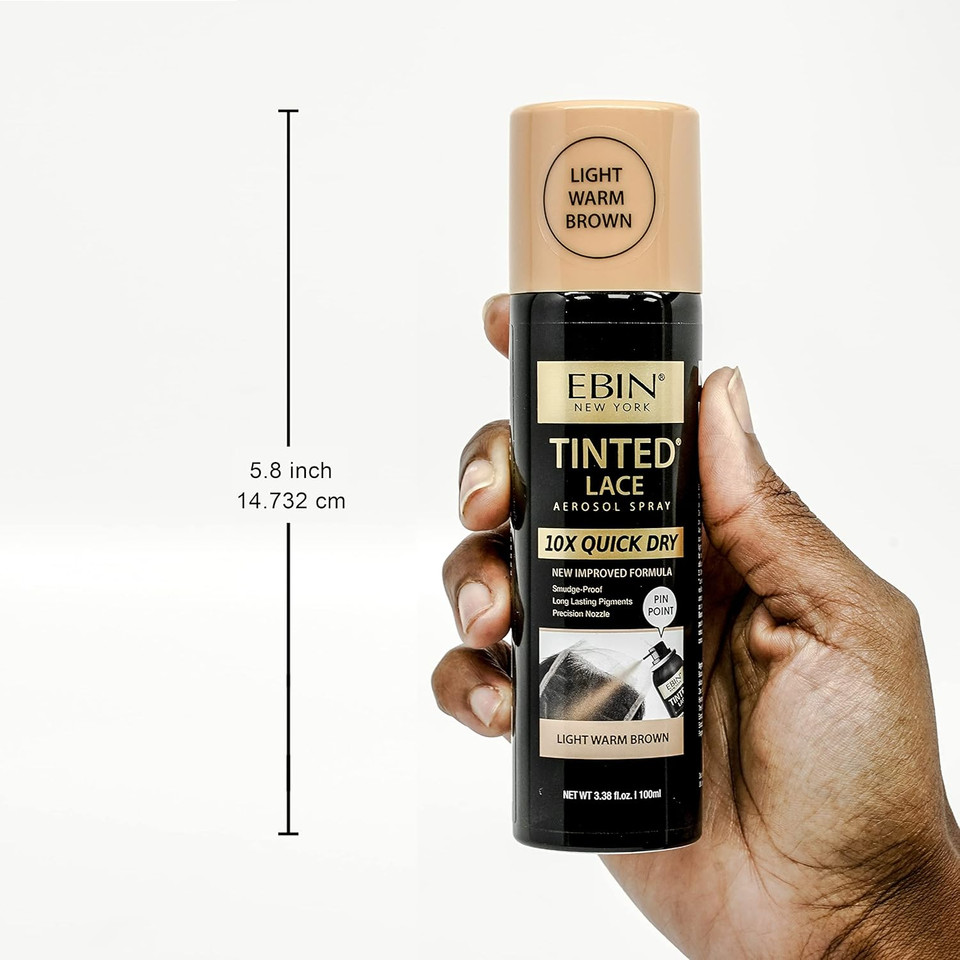 EBIN NEW YORK Tinted Lace Spray - Quick Dry, Water Resistant, No Residue, Even Application, Matching Skin Tone, Natural Look (3.38 oz/100ml - Medium Brown)