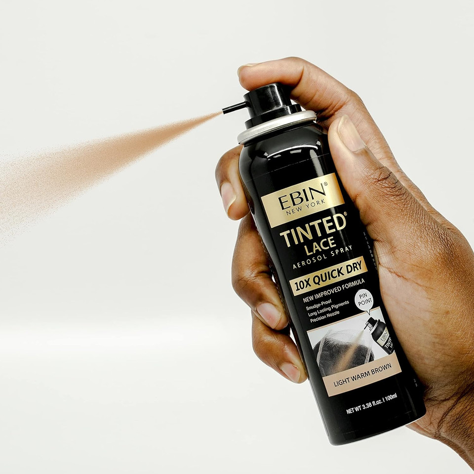 EBIN NEW YORK Tinted Lace Spray - Quick Dry, Water Resistant, No Residue, Even Application, Matching Skin Tone, Natural Look (3.38 oz/100ml - Medium Brown)