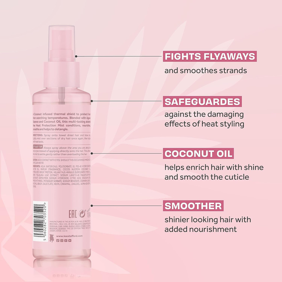 Lee Stafford Heat Protectant Spray for Hair | Coco Loco - Lightweight, Leave In Anti Frizz Humidity Control Thermal Defense Protectant, Flat Iron & Blow Dry Safe Shine Mist, Coconut Oil, 150 ml Lee Stafford Heat Protectant Spray for Hair | Coco Loco - Lightweight, Leave In Anti Frizz Humidity Control Thermal Defense Protectant, Flat Iron & Blow Dry Safe Shine Mist, Coconut Oil, 150 ml