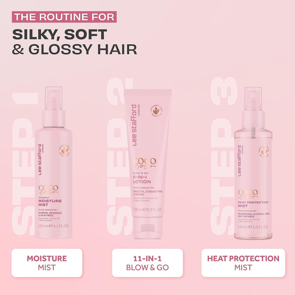 Lee Stafford Heat Protectant Spray for Hair | Coco Loco - Lightweight, Leave In Anti Frizz Humidity Control Thermal Defense Protectant, Flat Iron & Blow Dry Safe Shine Mist, Coconut Oil, 150 ml Lee Stafford Heat Protectant Spray for Hair | Coco Loco - Lightweight, Leave In Anti Frizz Humidity Control Thermal Defense Protectant, Flat Iron & Blow Dry Safe Shine Mist, Coconut Oil, 150 ml