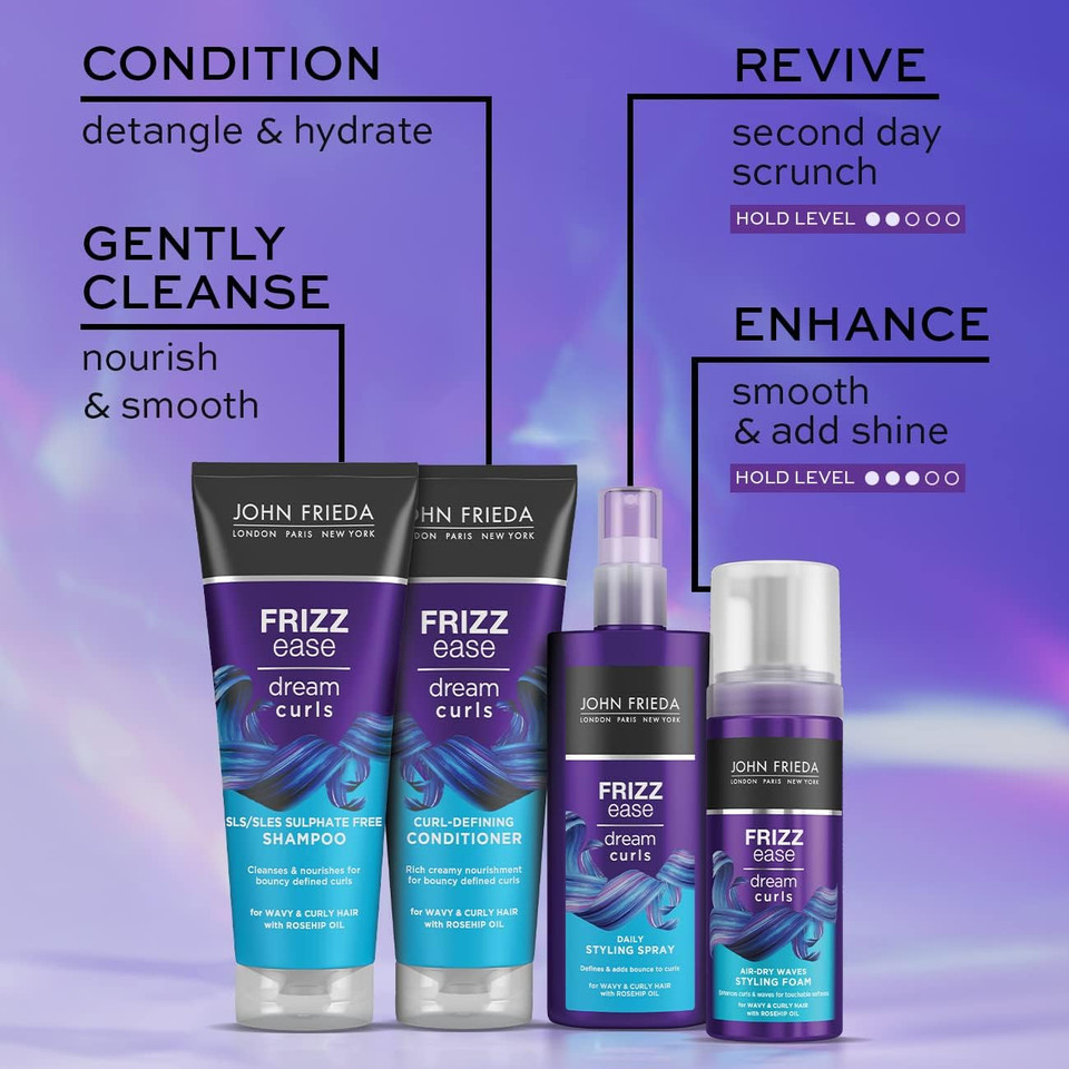 John Frieda Frizz Ease Dream Curls Air Dry Waves Styling Foam 150ml, Wave and Curl Enhancer, Lightweight Anti-Frizz Styling Foam (Pack of 2) John Frieda Frizz Ease Dream Curls Air Dry Waves Styling Foam 150ml, Wave and Curl Enhancer, Lightweight Anti-Frizz Styling Foam (Pack of 2)