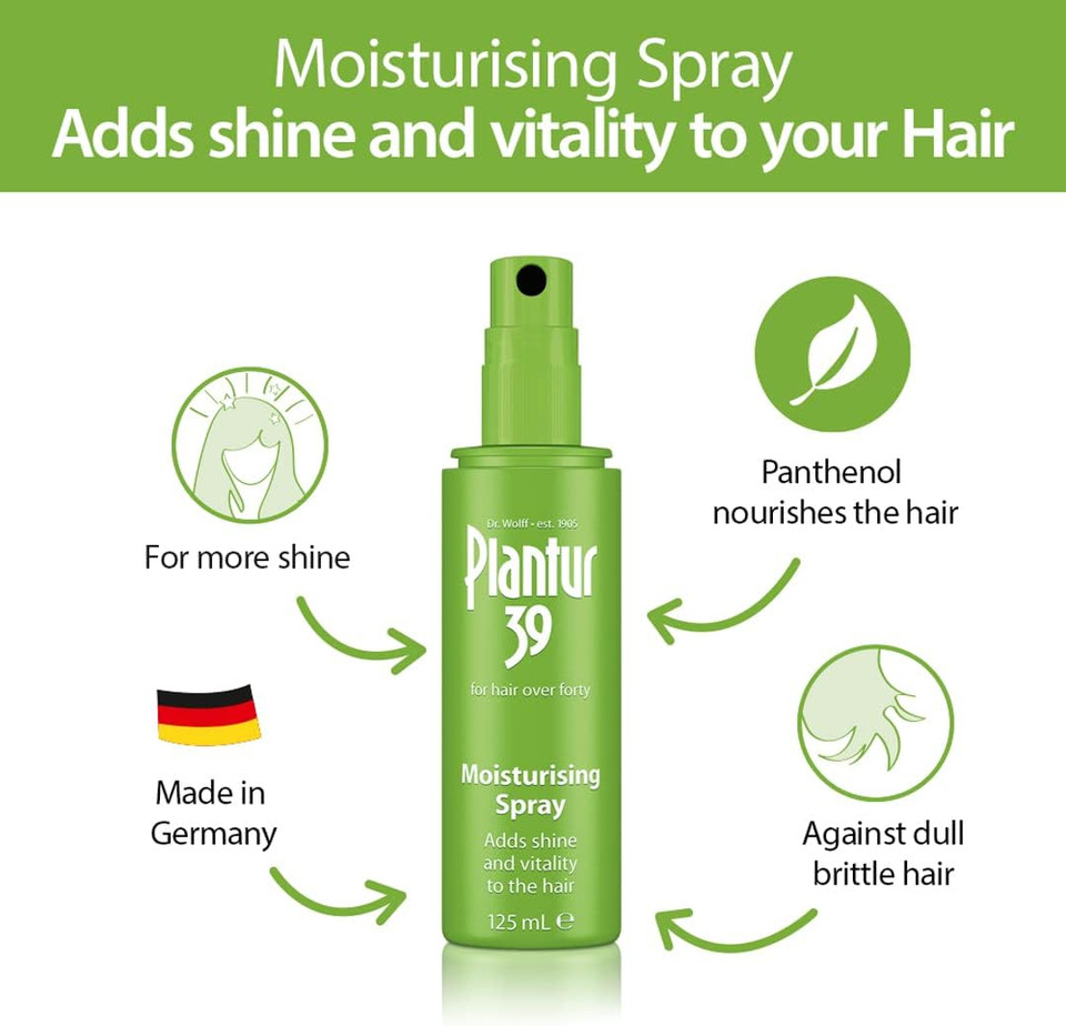 Plantur 39 Moisturising Spray with Provitamin B5 125ml | Shiny and Healthy Hair | Hair Mist Provides Moisture and Adds Shine | Suitable for Coloured and Fine Hair | Women Hair Care Made in Germany