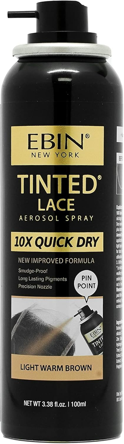 EBIN NEW YORK Tinted Lace Spray 3.38oz/ 100ml - Light Warm Brown | Quick Drying, Water Resistant, No Residue, Even Application, Matching Skin Tone, Natural Look