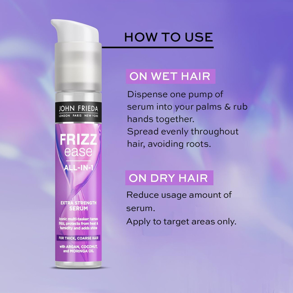 John Frieda Frizz Ease All-in-1 Extra Strength Serum 50ml for Thick Coarse Hair (Pack of 2)