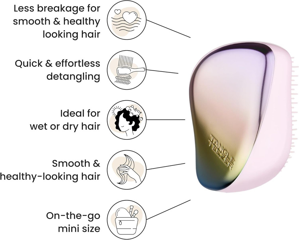 Tangle Teezer | The Compact Styler Detangling Hairbrush | Travel-Friendly with Protective Cover & Two-Tiered Teeth Design | Perfect for Wet, Dry & Flyaway Hair | Pearlescent Matte Chrome Tangle Teezer | The Compact Styler Detangling Hairbrush | Travel-Friendly with Protective Cover & Two-Tiered Teeth Design | Perfect for Wet, Dry & Flyaway Hair | Pearlescent Matte Chrome