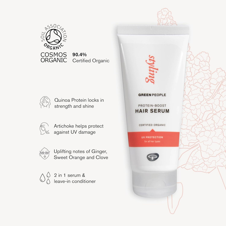 Green People Protein-Boost Hair Serum - For Volume & Light Hold - Silicone & SLS Free - Natural, Organic & Vegan, 100ml