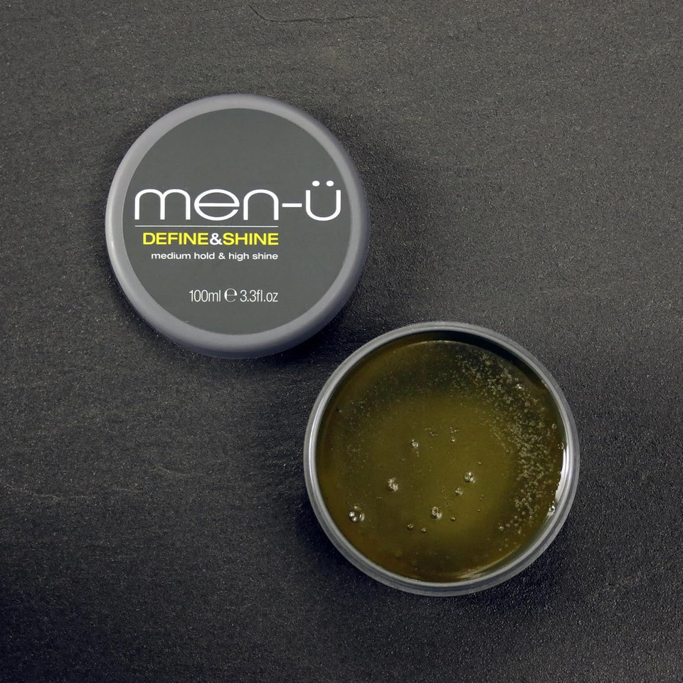 men-ü DEFINE & SHINE 100ml  Hair pomade for men w/medium hold and high shine. Helps tone down grey hair - Mens hair products, 100ml styling puck