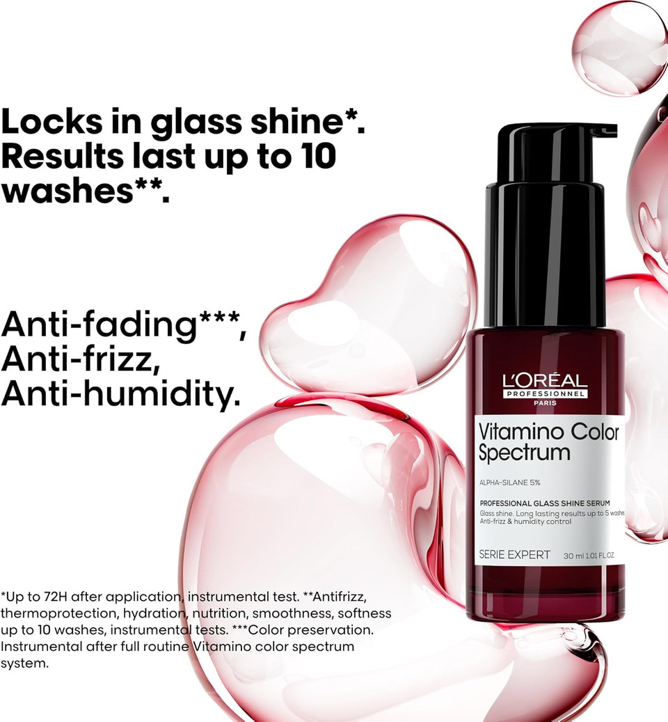 L'Oréal Professionnel Vitamino Color Spectrum Glass Shine Serum, Anti-frizz & Anti-Humidity, Ultra Shiny Smooth Hair, Waterproof, UV Protection, Heat Protection, for Coloured Hair L'Oréal Professionnel Vitamino Color Spectrum Glass Shine Serum, Anti-frizz & Anti-Humidity, Ultra Shiny Smooth Hair, Waterproof, UV Protection, Heat Protection, for Coloured Hair
