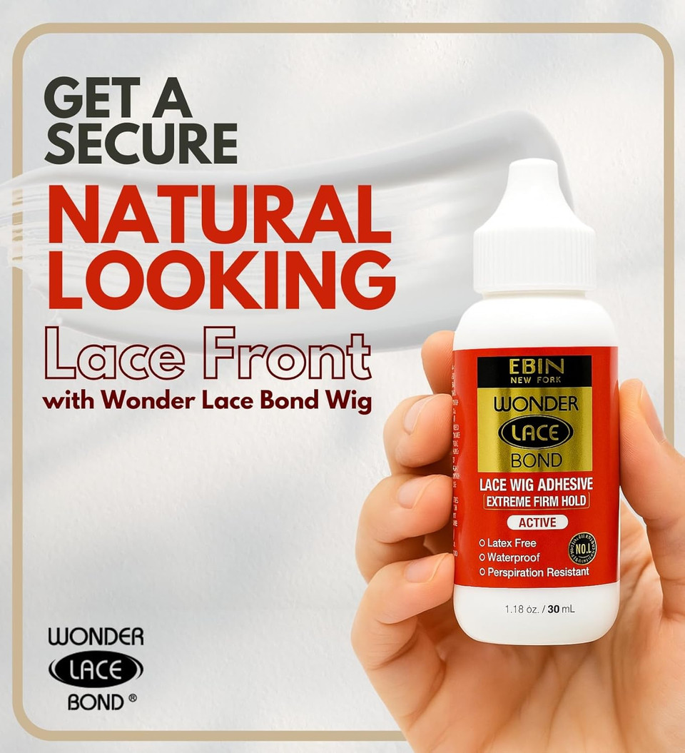 EBIN NEW YORK Wonder Lace Bond Extreme Firm Hold 1.18 Oz  Sensitive, No Residue, Improved Formula, Gentle Use, Perfect for Delicate Scalp, Easy to Apply, Waterproof, Latex Free, Formaldehyde Free