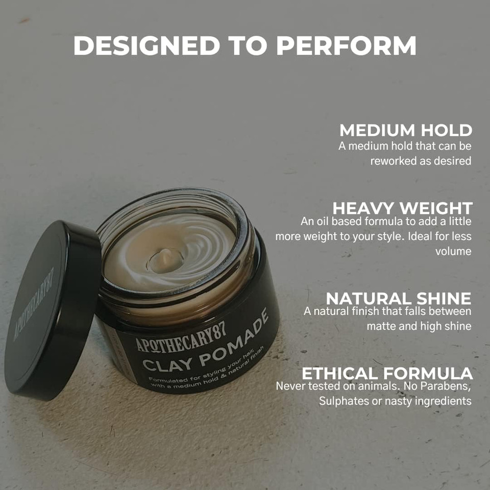 Apothecary 87 Clay Pomade | Premium Formulation | Natural Finish, Medium Hold, Heavy Weight | All Hair Types | Hair Clay | 50ml