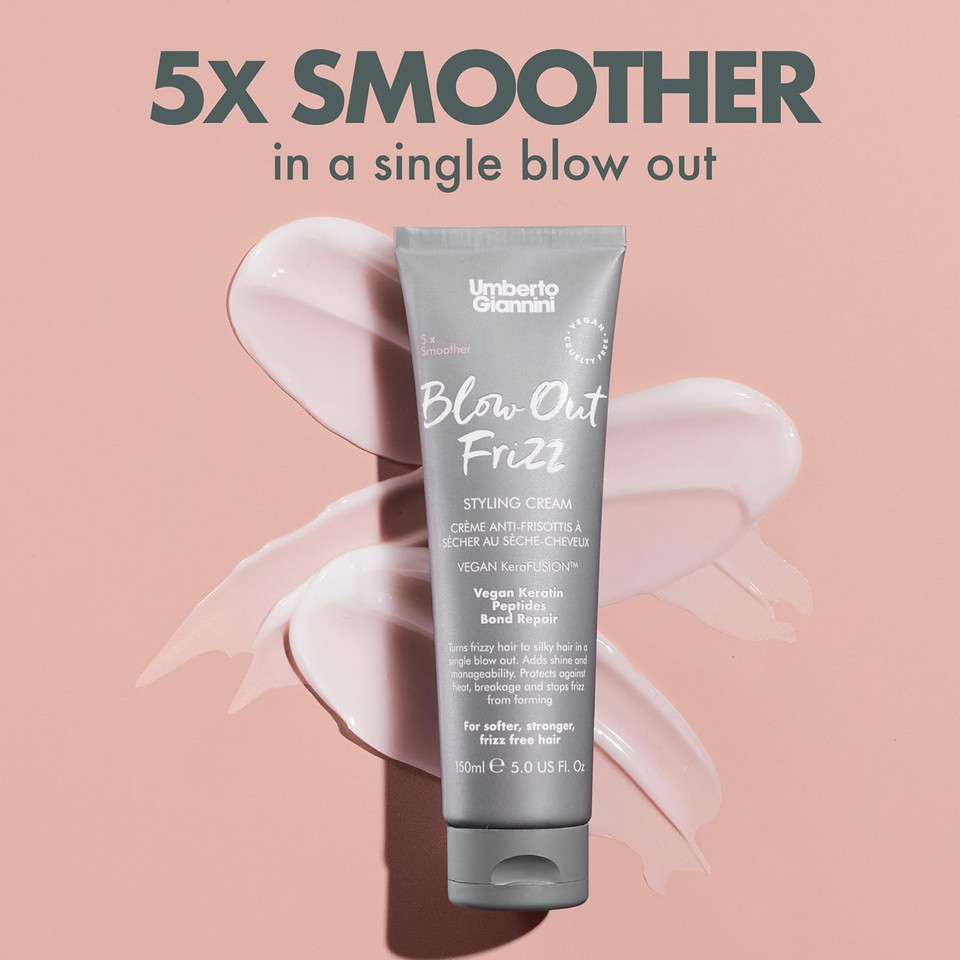 Umberto Giannini Blow Out Frizz Hair Styling Cream 150ml with Heat Protection 230°C & The Frizz Oil 50ml - Shine Enhancing Vegan Keratin Bond Repair Hair Oil With Metal Detox Technology