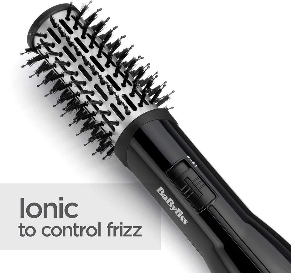 BaByliss Flawless Volume Hot Air Brush - Dry And Style in One, Titanium-Ceramic 38mm Barrel for Smoothness, Ionic Frizz-Control, Black, 2764U