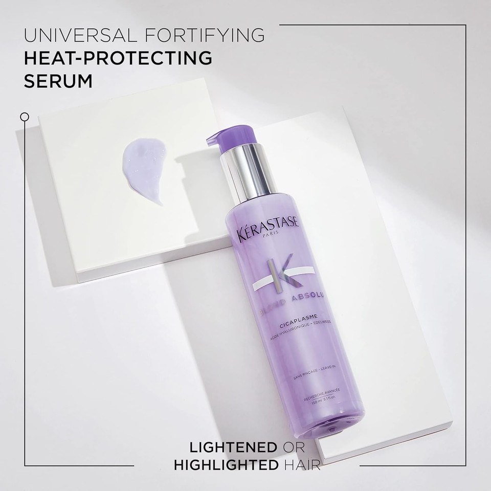 Kérastase Blond Absolu, Fortifying Heat Protecting Serum, For Lightened and Highlighted Hair, With Hyaluronic Acid and Edelweiss Flower, Cicaplasme, 250 ml Kérastase Blond Absolu, Fortifying Heat Protecting Serum, For Lightened and Highlighted Hair, With Hyaluronic Acid and Edelweiss Flower, Cicaplasme, 250 ml