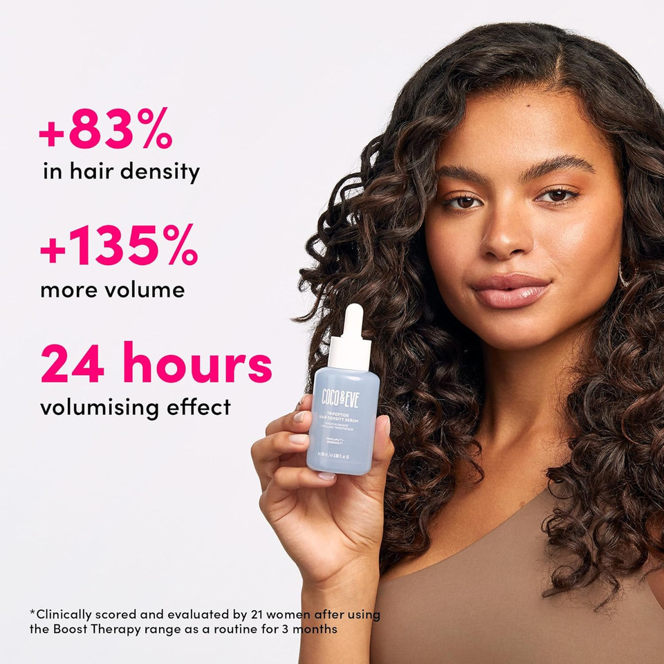 Coco & Eve Boost Therapy Tripeptide Hair Density Serum. For Thicker, Fuller Hair. Anti-Hair Loss & Shedding, Lightweight Scalp Treatment with Biotin & Caffeine for Volume & Restoration (60 ml)