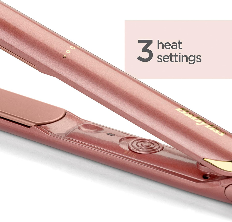 BaByliss Rose Gold Hair Straighteners - Ceramic Plates for Smooth Styling, Multi-voltage Worldwide use, Ultra-fast 15 Second Heat Up, 3 Heat Settings Up To 235°C, 2598BU BaByliss Rose Gold Hair Straighteners - Ceramic Plates for Smooth Styling, Multi-voltage Worldwide use, Ultra-fast 15 Second Heat Up, 3 Heat Settings Up To 235°C, 2598BU