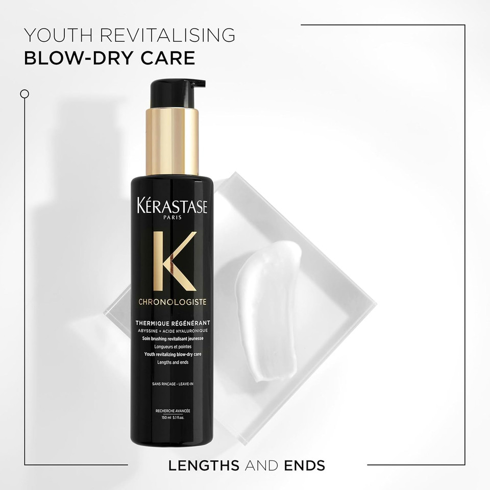 Kérastase Chronologiste, Youth Revitalising Blow-Dry Care, For Lengths and Ends, With Hyaluronic Acid, Abyssine & Vitamin E, Thermique Regénérant, 200ml