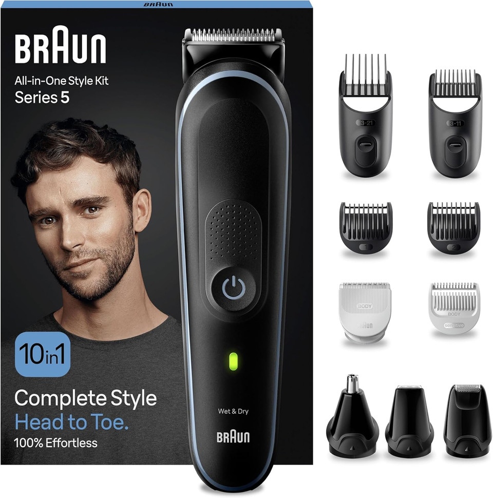 Braun All-in-One Style Kit Series 5 MGK5410, 9-in-1 Everyday Grooming Kit for Men, for Beard Trimming, Hair Clipping, Ear, Nose & More, with Ultra-Sharp Blade, Pouch, Waterproof Braun All-in-One Style Kit Series 5 MGK5410, 9-in-1 Everyday Grooming Kit for Men, for Beard Trimming, Hair Clipping, Ear, Nose & More, with Ultra-Sharp Blade, Pouch, Waterproof
