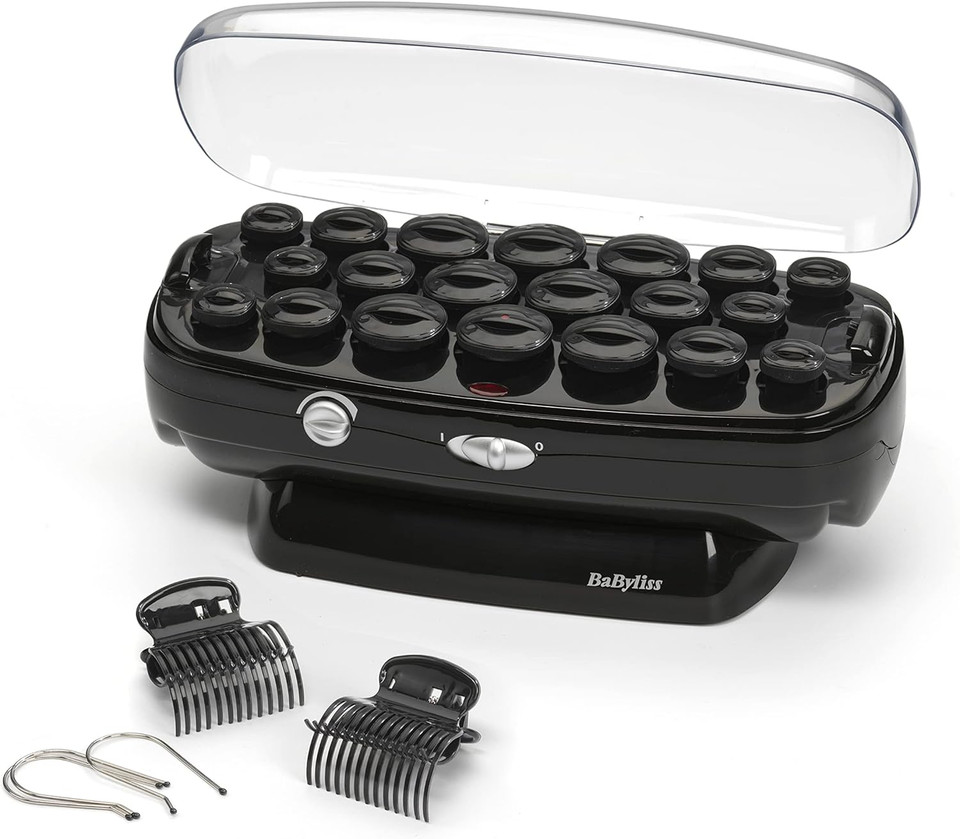BaByliss Thermo-Ceramic Heated Hair Rollers, Long Lasting Curls, 20 Hair Rollers with Pins, All Hair Types, Anti-Frizz, Black, 3035U BaByliss Thermo-Ceramic Heated Hair Rollers, Long Lasting Curls, 20 Hair Rollers with Pins, All Hair Types, Anti-Frizz, Black, 3035U