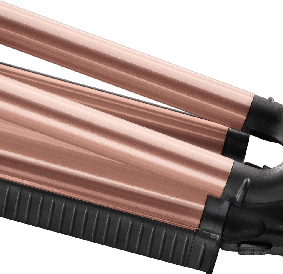 Bellissima Professional Ceramic 2 in 1 Hair Waver Beach Waves Styler - Hair Crimper and Deep Waver Curling Iron, Heat Resistant Handle, 160°C-200°C, Long-Lasting Results, Quick & Easy, Black & Gold