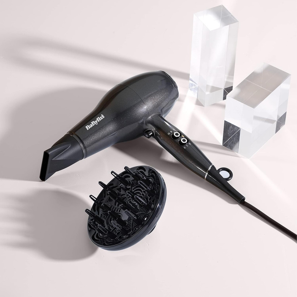 BaByliss Platinum Diamond Hair Dryer & Diffuser - Professional 2300W Blow Dryer with AC Motor, Ionic Frizz-Control, 3 Heat & 2 Speed Settings, Diamond, 6490DU