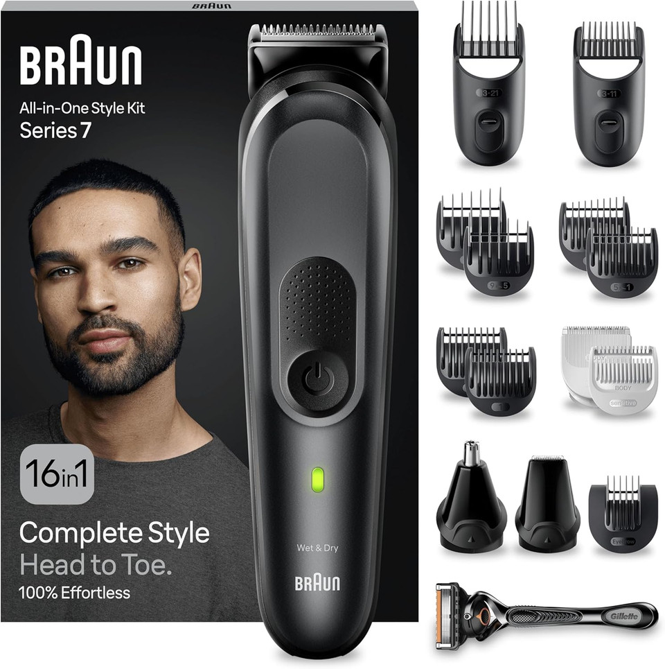 Braun All-in-One Style Kit Series 7 MGK7470, Beard Trimmer Men Rechargeable, 16-in-1 Kit for Beard, Hair, Manscaping & More, Hair Clippers Men Cordless, Mens Shaver and Beard Trimmer, Black Braun All-in-One Style Kit Series 7 MGK7470, Beard Trimmer Men Rechargeable, 16-in-1 Kit for Beard, Hair, Manscaping & More, Hair Clippers Men Cordless, Mens Shaver and Beard Trimmer, Black