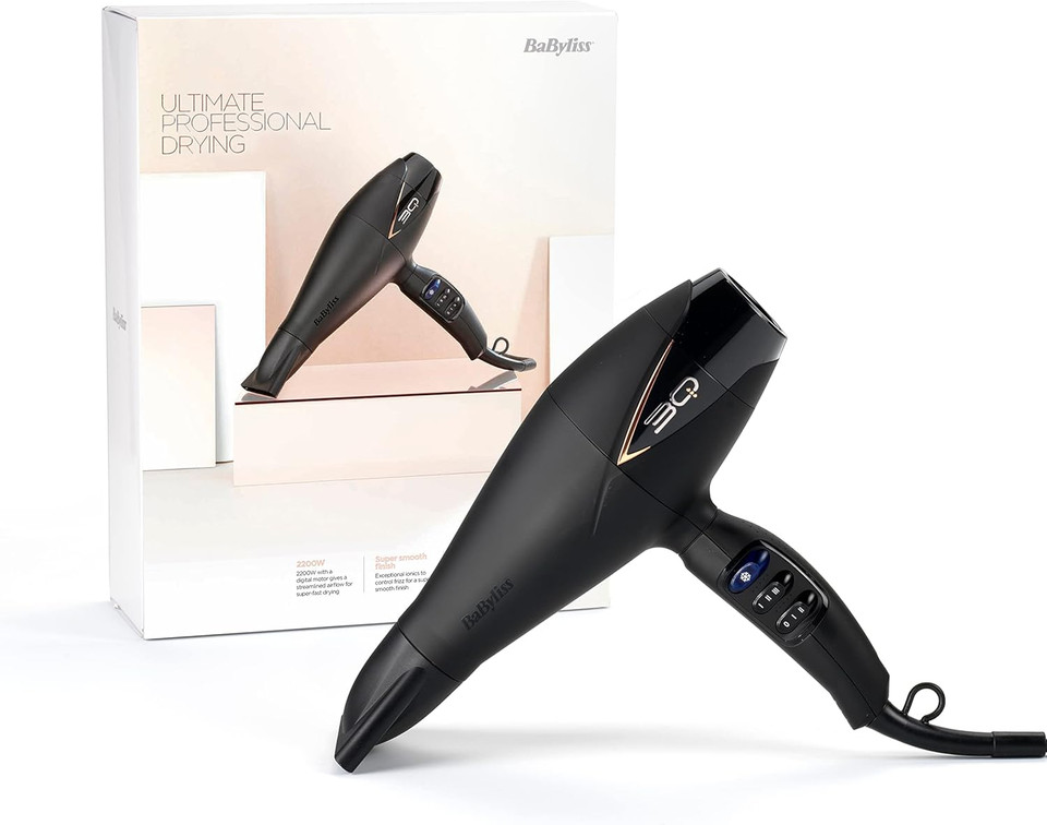 BaByliss Professional 3Q Hair Dryer - Powerful 2200W Blow Dryer, Extra-Fast Air Flow and Ultra-Lightweight, 3 Heat & 2 Speed Settings, Black, 5665U