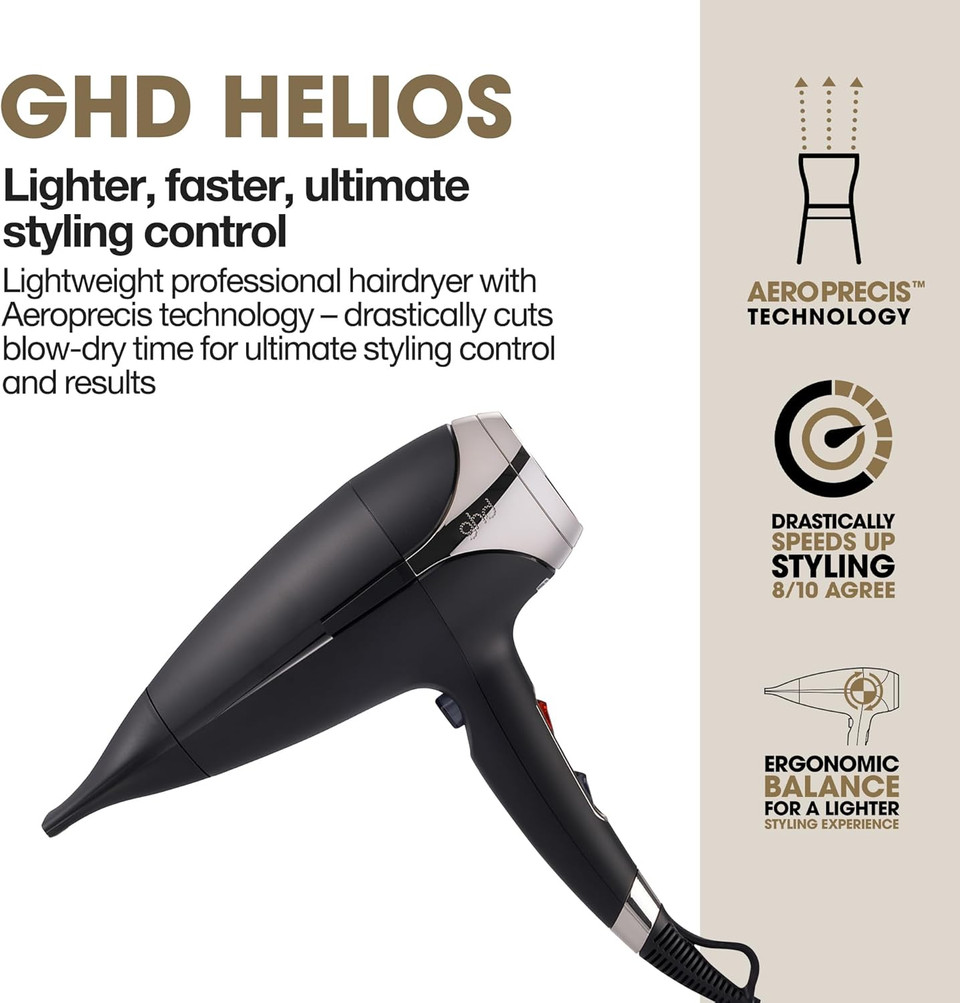 ghd Helios Professional Hair Dryer - Lightweight, Fast Styling, Ultimate Styling Control - for All Hair Types (UK Plug)