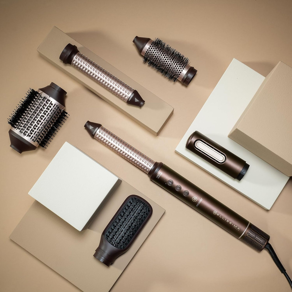 Bellissima Prodigy 6-in-1 Auto-Curling Air Styler & Hair Dryer, Auto-Wrap, Ceramic Tech, 6 attachments for Styling, Straightening & Blow Drying for All Hair Types, Digital Heat Control, Beauty Bag