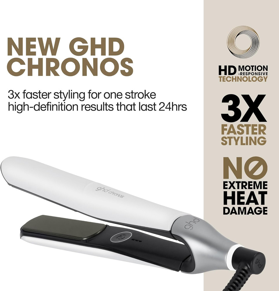 ghd Chronos Professional Styler - Our Best Hair Straightener, One Stroke High-Definition Results That Last 24hrs, 3X More Breakage Protection, 2X Less frizz, 20 sec Heat up, 10 min Sleep Mode